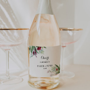 Tropical Floral Greenery Wedding Sparkling Wine La Sparkling Wine Label