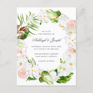 Tropical Floral Greenery Wreath Wedding Invitation Postcard