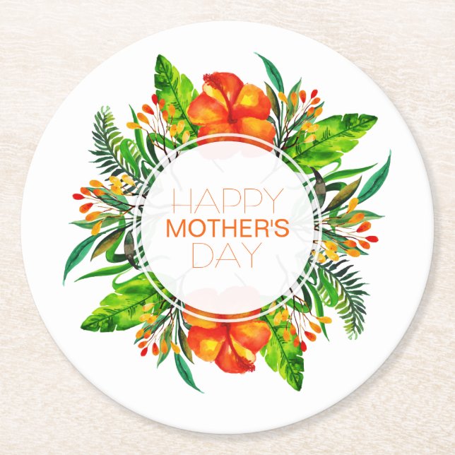 Tropical Floral Happy Mother's Day | Coaster (Front)