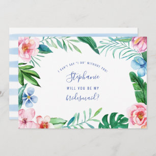 Tropical Floral Hawaii Peony Pink Green Bridesmaid Invitation