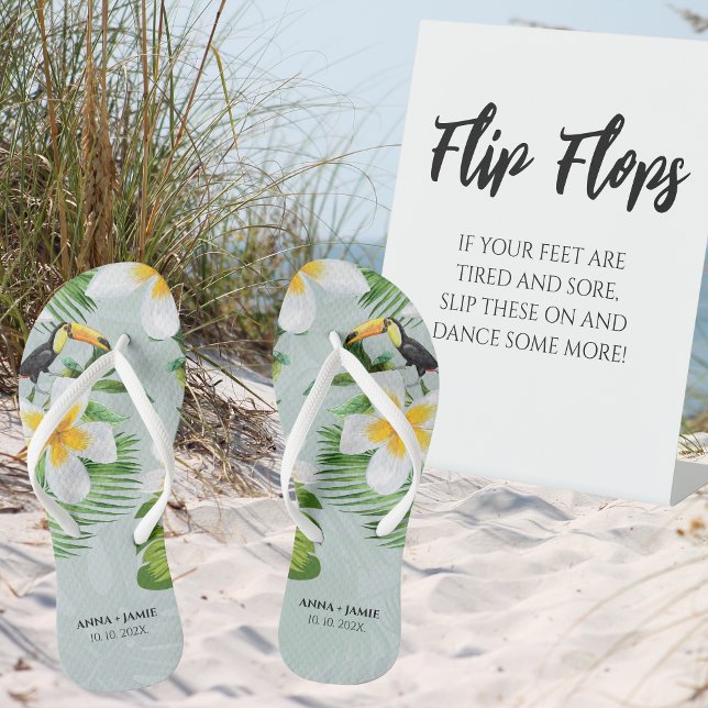 Tropical Floral Hawaii Personalised Wedding Favour Flip Flops (Creator Uploaded)