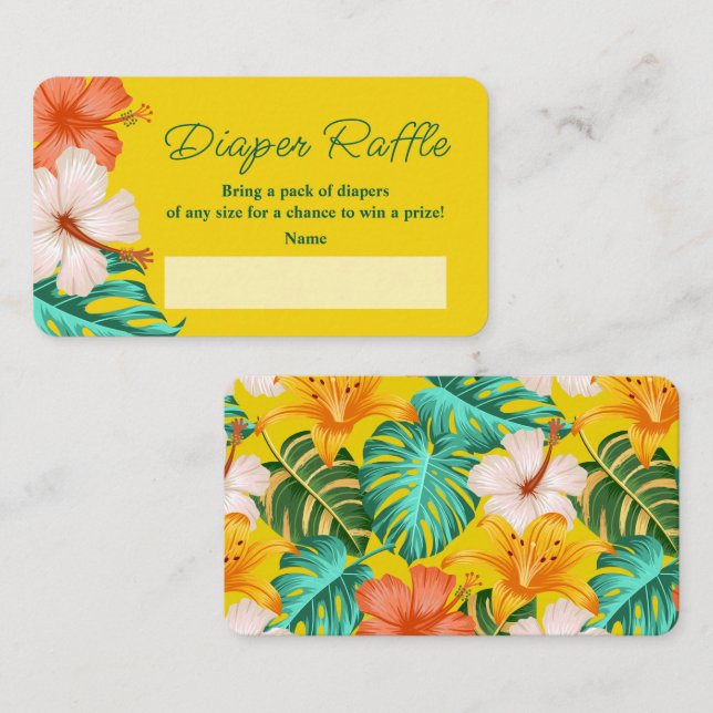 Tropical Floral Hawaiian Aloha Baby Diaper Raffle Enclosure Card (Front/Back)