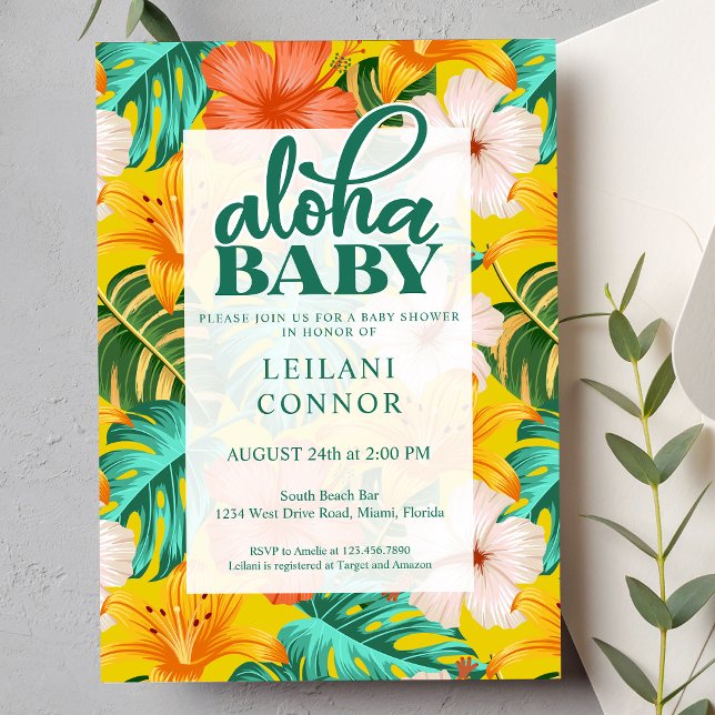Tropical Floral Hawaiian Aloha Baby Shower Invitation (Creator Uploaded)