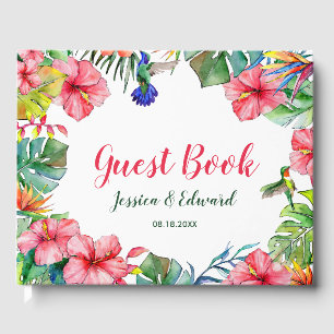 Tropical Floral Hawaiian Frame Wedding Guest Book