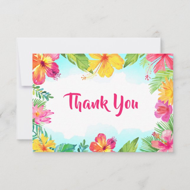 Tropical Floral Hawaiian Luau Thank You Card (Front)