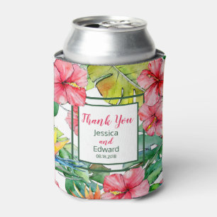 Tropical Floral Hawaiian Luau Wedding Can Cooler