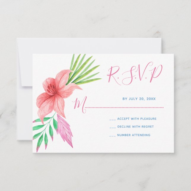 Tropical floral hawaiian pink rsvp wedding (Front)