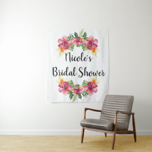 Tropical Floral Hibiscus Botanical Luau Backdrop Tapestry