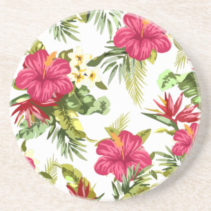 Tropical Floral Hibiscus Flower Pattern Coasters