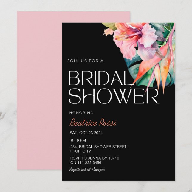 Tropical Floral Hibiscus Hawaiian Bridal Shower Invitation (Front/Back)