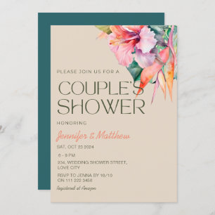 Tropical Floral Hibiscus Hawaiian Couples Shower Invitation