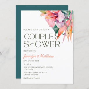 Tropical Floral Hibiscus Hawaiian Couples Shower Invitation