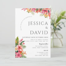 Tropical Floral Hibiscus Modern Wedding Invitation