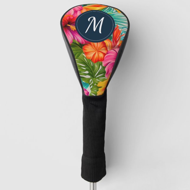 Tropical Floral Hibiscus Monogram Golf Head Cover (Front)