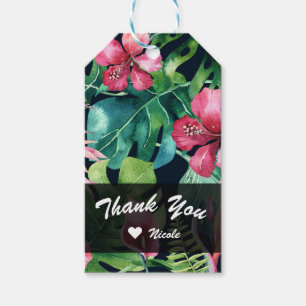 Tropical Floral Hibiscus & Palm Leaves Hawaiian Gift Tags