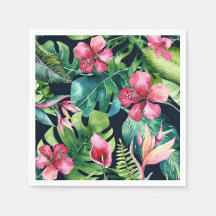 Tropical Floral Hibiscus & Palm Leaves Hawaiian Napkin