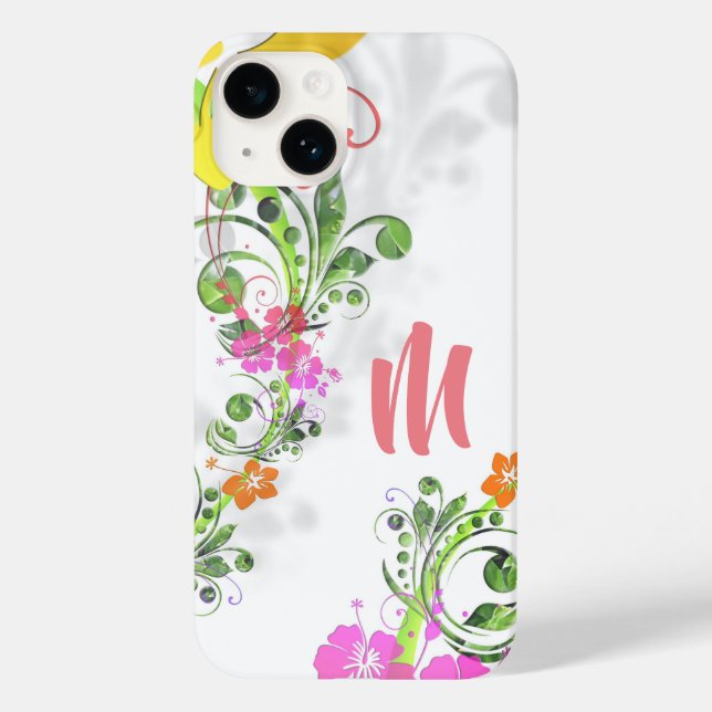 Tropical floral hibiscus pink green yellow white  Case-Mate iPhone case (Back)