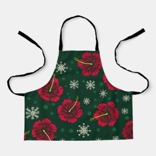 Tropical Floral Hibiscus Snowflakes Christmas    Apron