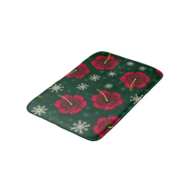Tropical Floral Hibiscus Snowflakes Christmas |  Bath Mat (Angled)