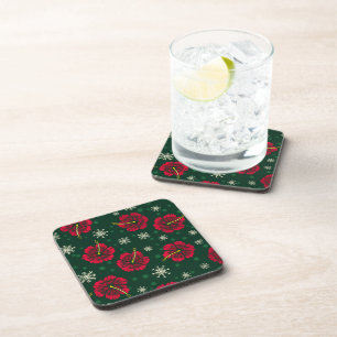 Tropical Floral Hibiscus Snowflakes Christmas Coaster