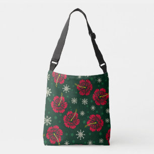 Tropical Floral Hibiscus Snowflakes Christmas    Crossbody Bag