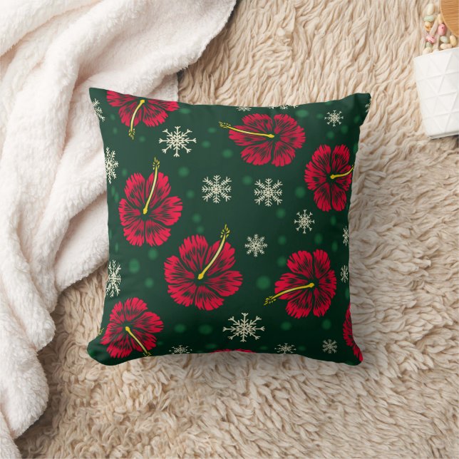Tropical Floral Hibiscus Snowflakes Christmas |  Cushion (Blanket)
