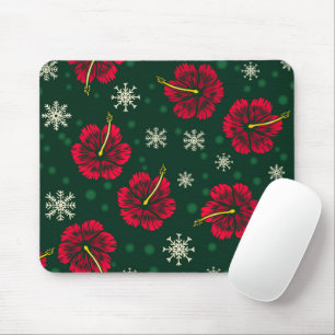 Tropical Floral Hibiscus Snowflakes Christmas Mouse Mat