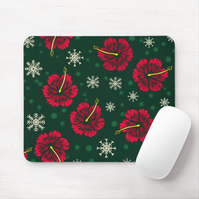Tropical Floral Hibiscus Snowflakes Christmas |  Mouse Mat (With Mouse)