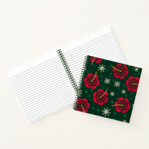 Tropical Floral Hibiscus Snowflakes Christmas Notebook
