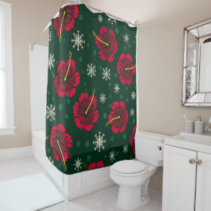 Tropical Floral Hibiscus Snowflakes Christmas    Shower Curtain