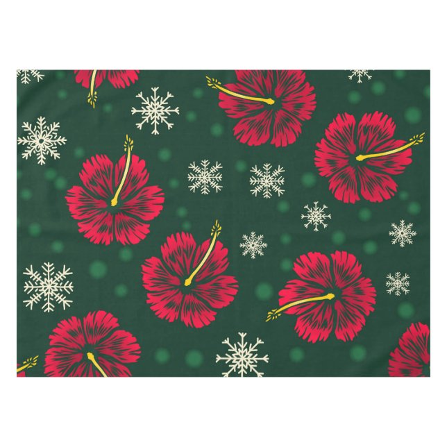 Tropical Floral Hibiscus Snowflakes Christmas |  Tablecloth (Front (Horizontal))