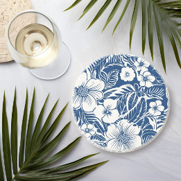 Tropical Floral in Blue & White Coaster