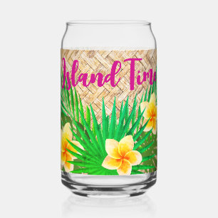 Tropical Floral Island Time Rattan Can Glass