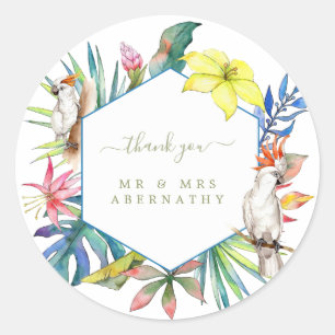Tropical Floral Island Wedding Thank You Sticker