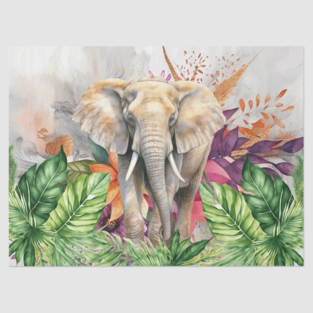 Tropical Floral Jungle Elephant Decoupage  Tissue Paper (Front)