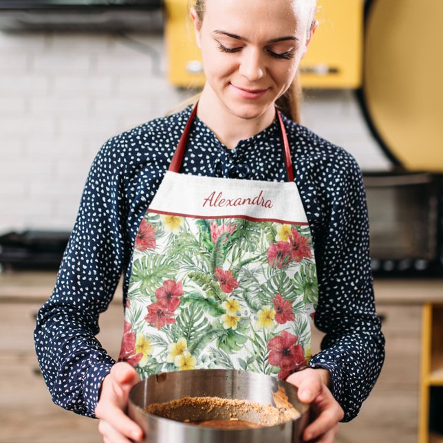Tropical Floral Jungle Flowers Personalised Apron (Creator Uploaded)