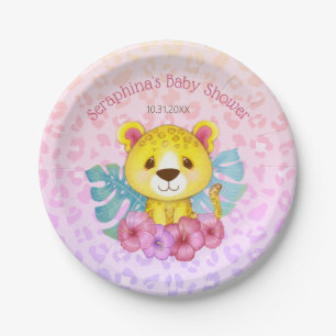 Tropical Floral Jungle Leopard Baby Shower Paper Plate