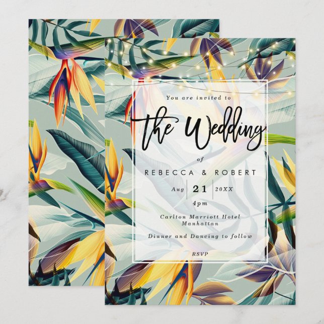 tropical floral jungle modern wedding invitation (Front/Back)