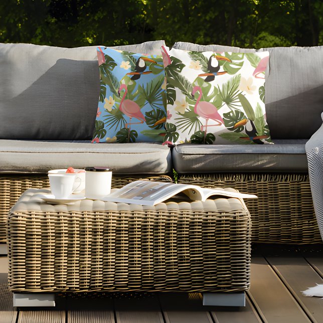 Tropical Floral Leaf Flamingo Toucan Summer Cushion (Creator Uploaded)
