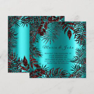 Tropical Floral Leaf Glitter Garden Burgundy Ocean Invitation