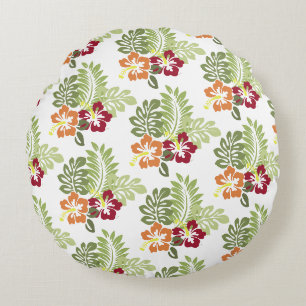 Tropical Floral Leaves Pattern Round Cushion