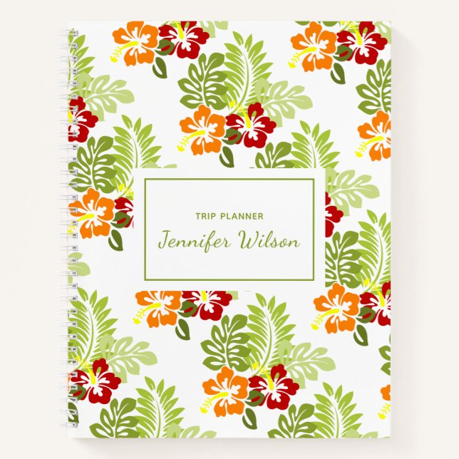 Tropical Floral Leaves Pattern Trip Planner Notebook (Front)