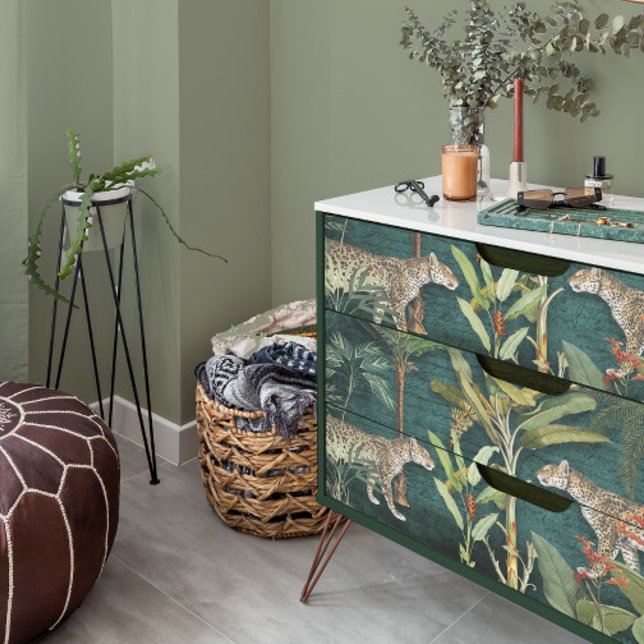 Tropical Floral Leopard Jungle Teal Blue Decoupage Tissue Paper (Creator Uploaded)