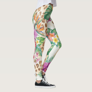 Tropical Floral Leopard Print Pattern Leggings