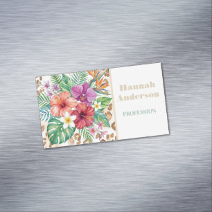 Tropical Floral Leopard Print Pattern Magnetic Business Card