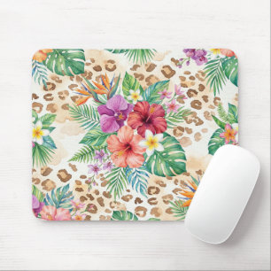 Tropical Floral Leopard Print Pattern Mouse Mat