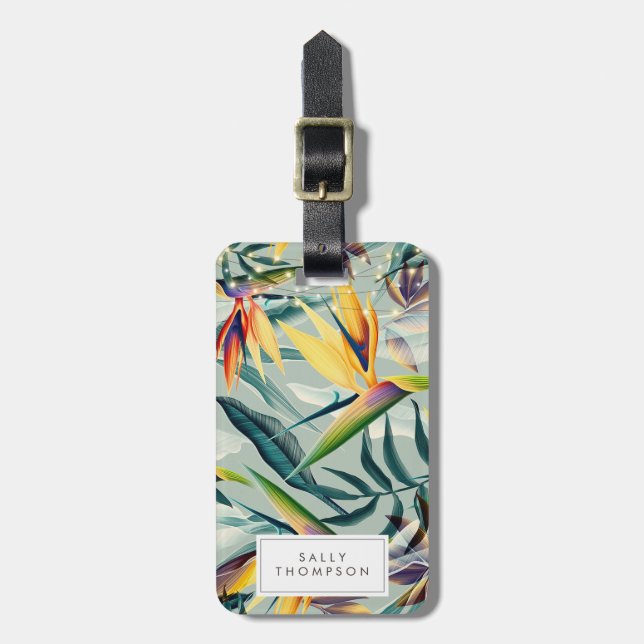 tropical floral lights luggage tag label (Front Vertical)