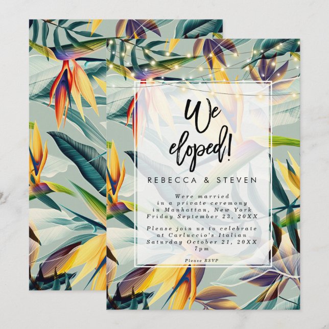 tropical floral lights we eloped invitation (Front/Back)