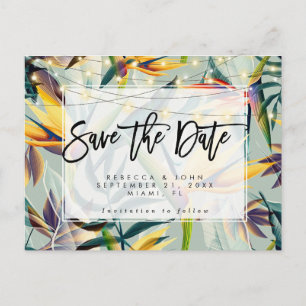 tropical floral lights wedding save the date card