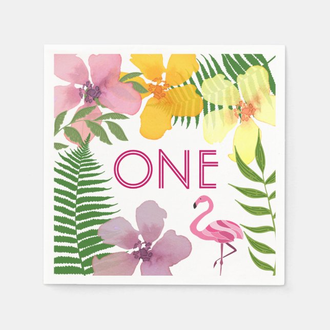 Tropical Floral Luau 1st Birthday Napkin (Front)